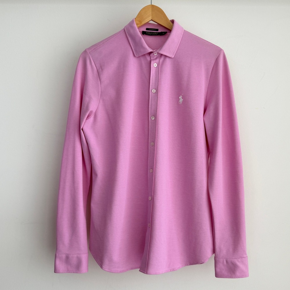 Polo Ralph Lauren Golf Shirt Womens XL Pink Button Up Tailored Fit Performance